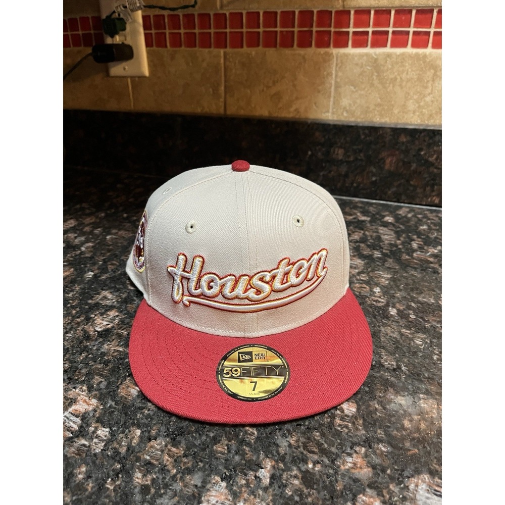 New Era Houston Astros Script 59FIFTY Fitted Hat  White 40th Year Patch Size 7